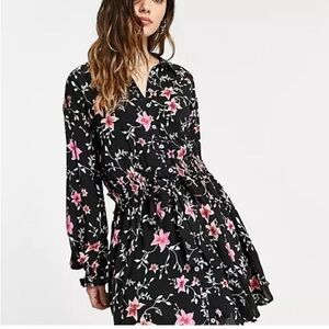 Free People Lighten Up Black Dress with Pink Floral Design